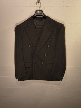 Samuelsohn DB Star Charcoal Pinstripe Double Breasted Wool Suit 40S 34